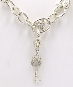 Judith Ripka circle link necklace with Key charm in 925 sterling silver