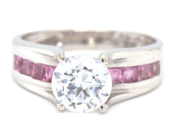 14kt White gold quartz and Pink topaz cocktail ring