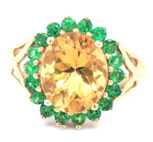 14kt Yellow gold Citrine and peridot flower style ring