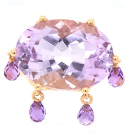 14kt Yellow gold Amethyst ring with charms
