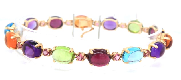 14kt Yellow gold multi color gemstone link bracelet