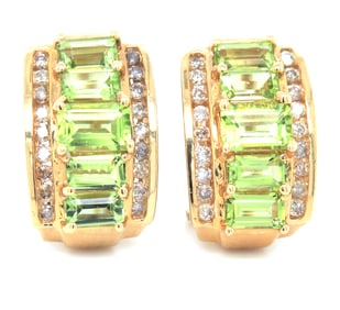 14kt Yellow gold Peridot and diamond earrings