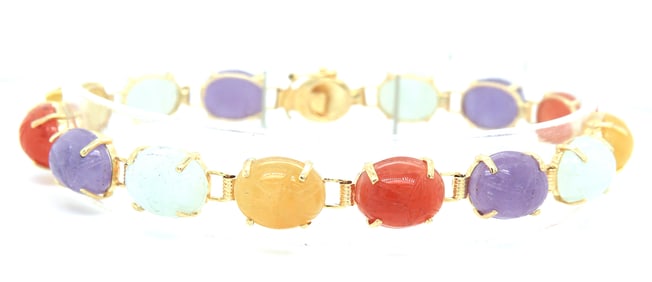 14kt Yellow gold multi color Jade link bracelet