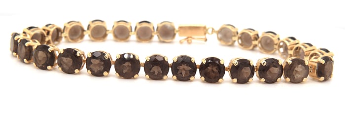 14kt Yellow gold round smokey quartz tennis bracelet