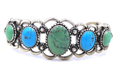 Vintage 925 sterling silver signed turquoise cuff bangle