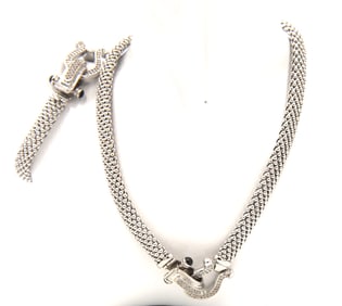 Set of diamond horseshoe clasp mesh necklace and bracelet