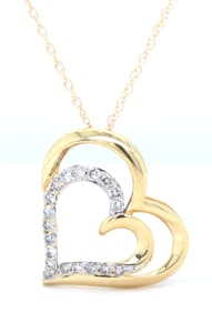 10kt Yellow gold Double row diamond open heart pendant on chain