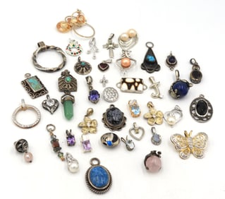 Group lot of Vintage 925 sterling silver gemstone pendants