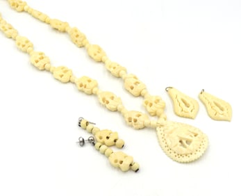 Hand carved elephant pendant necklace boho tribal