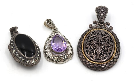 Group lot of 3 Vintage 925 sterling silver pendants