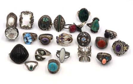 Group lot of 23 vintage 925 sterling silver rings