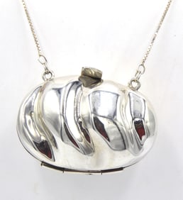 Mini silver purse on box chain necklace in 925 sterling silver Mexico