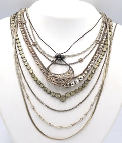 Group lot of 9 vintage 925 sterling silver necklaces