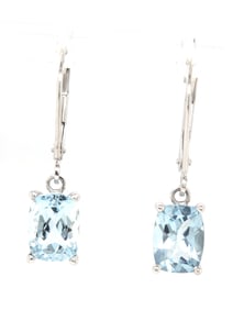 14kt White gold 3.30ctw Cushion cut aquamarine dangle earrings