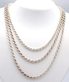 Group lot of 3 Vintage 925 sterling silver rope chains