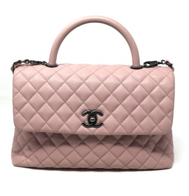 Chanel rectangular flap with top handle pink lambskin purse