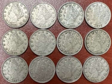 Great Lot of 12 Original Au 1883 No Cents Liberty Head 'V' Nickels