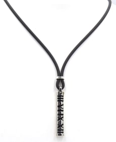 Tiffany & Co Atlas bar pendant on black leather cord necklace