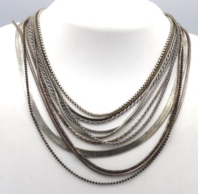 Vintage 925 sterling silver group lot of 11 necklaces