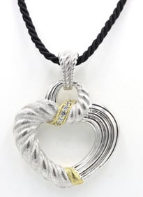 Judith Ripka heart shaped pendant on black cord necklace
