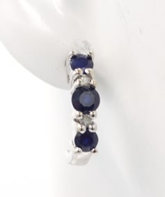 14kt White gold sapphire and diamond J hoops