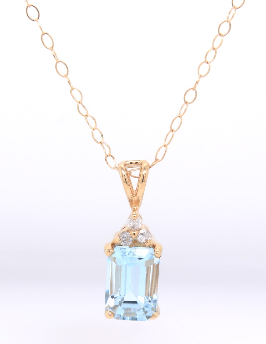 14kt Yellow gold 1.30ct blue topaz and diamond accent pendant on chain necklace (1 of 4)