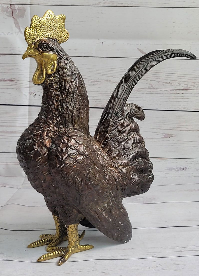 Farm Barn Rooster Bird Bronze Statue (1 of 9)