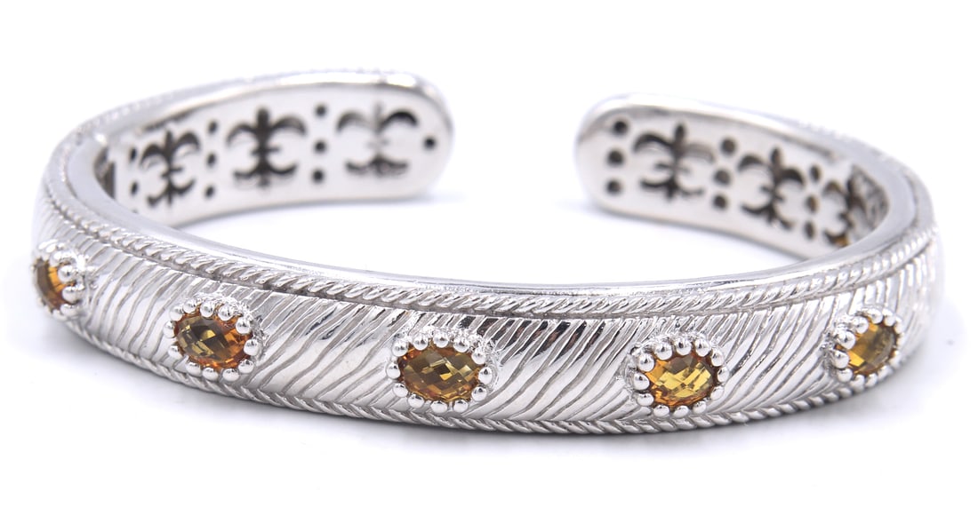 Judith Ripka 925 sterling silver Citrine cuff bangle (1 of 5)