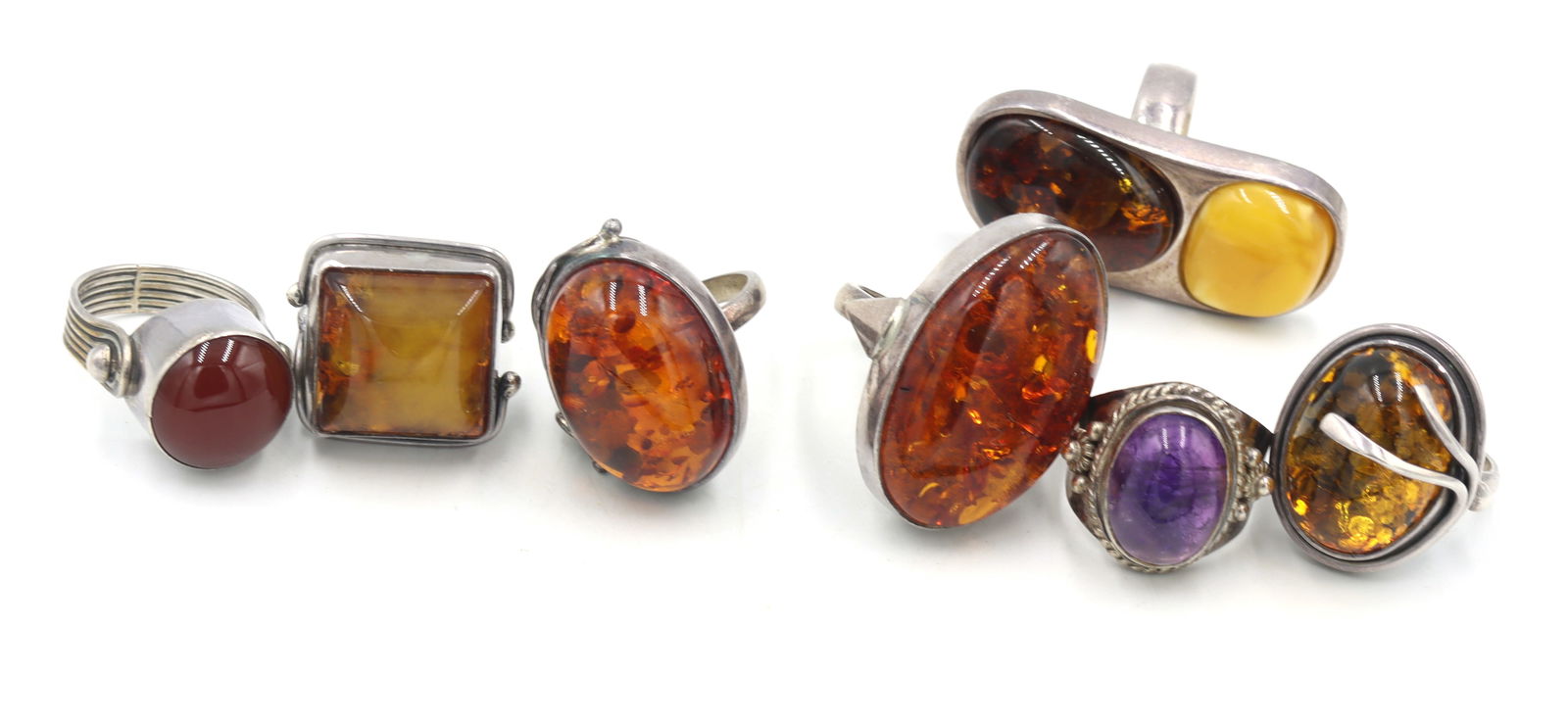 Group lot of Vintage 925 sterling silver Amber rings (1 of 5)