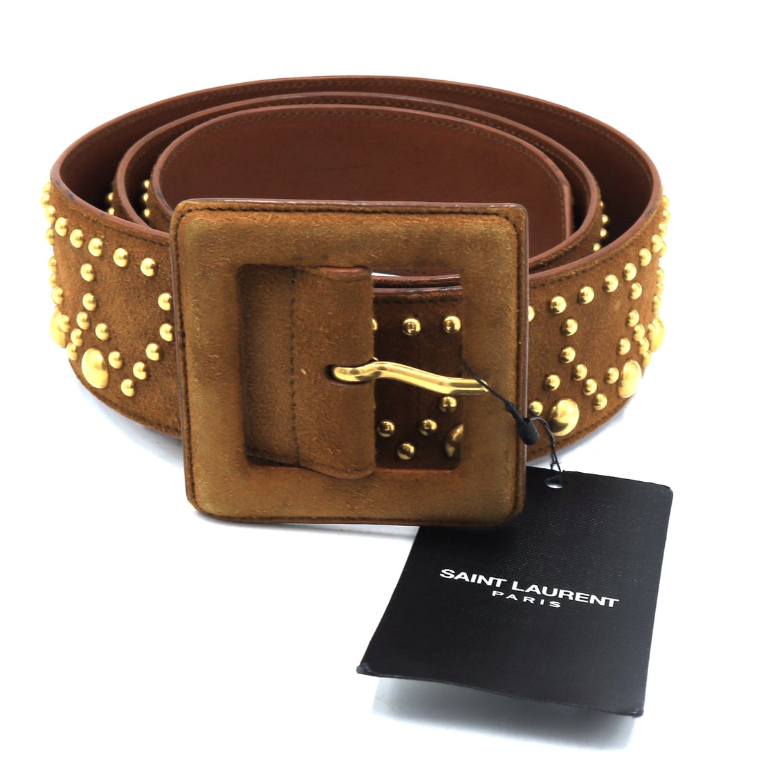 YSL Saint Laurent Brown Suede Studded belt: YSL Saint Laurent Brown Suede Studded belt. Comes with YSL dust bag.