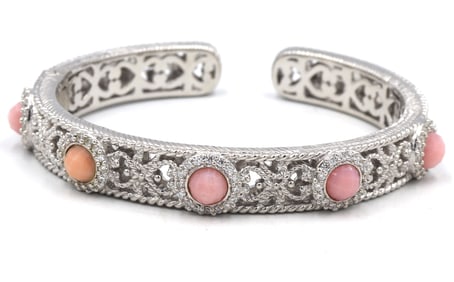 Judith Ripka pink stone cuff bangle bracelet