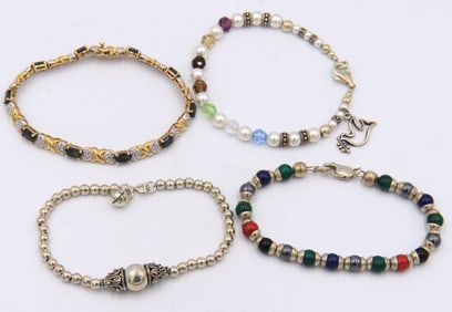Group Lot of 4 Vintage 925 Sterling Silver Gemstone Bracelets
