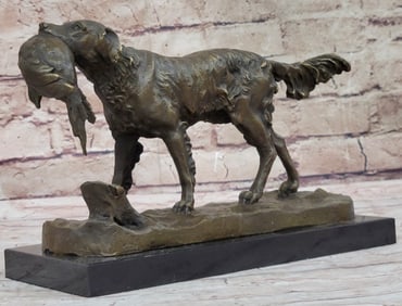 Hunting Dog with Quail Bronze Sculpture
