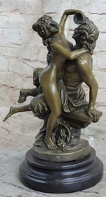 Nude Erotic Nymph with Satyr Bronze Sculpture