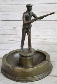 Hunter with Gun Ashtray Bronze Sculpture