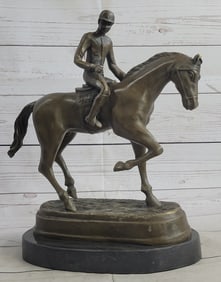 Jockey on Racehorse Bronze Sculpture