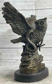 Flying Owl Bird with snake Bronze Sculpture