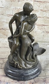Nude Mermaid Meets Mortal Bronze Sculpture
