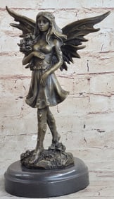 Angel of Love Holding Bouquet Bronze Sculpture