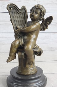 Angel Music Genesis Cherubs Harp Bronze Figurine