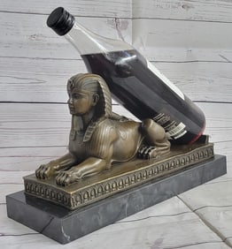 Wine Bottle Holder Sphinx Egyptian Bronze Statue