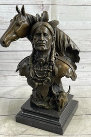Western American Chief with his Horse Bronze Sculpture