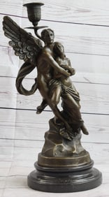 Eros and Psyche Romantic Candle Holder Bronze Sculpture