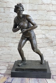 Rugby Football Player Bronze Sculpture on Marble Base Statue
