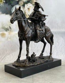 Cowboy With Riffle on Horse Bronze Sculpture