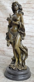 Nude Girl Holding Her Bird Bronze Sculpture