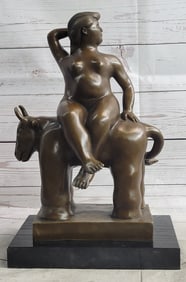 Modern Nude lady on Bull Bronze Sculpture