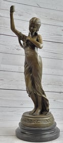 Young Lady Cautiously Posing Bronze Sculpture