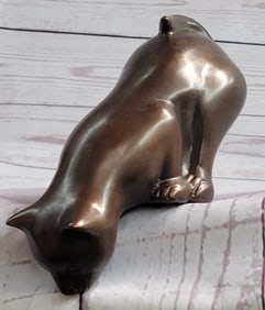 Desk Top Adorable Cat Bronze Sculpture