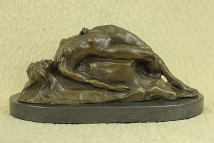 Nude Female on Rock Bronze Sculpture
